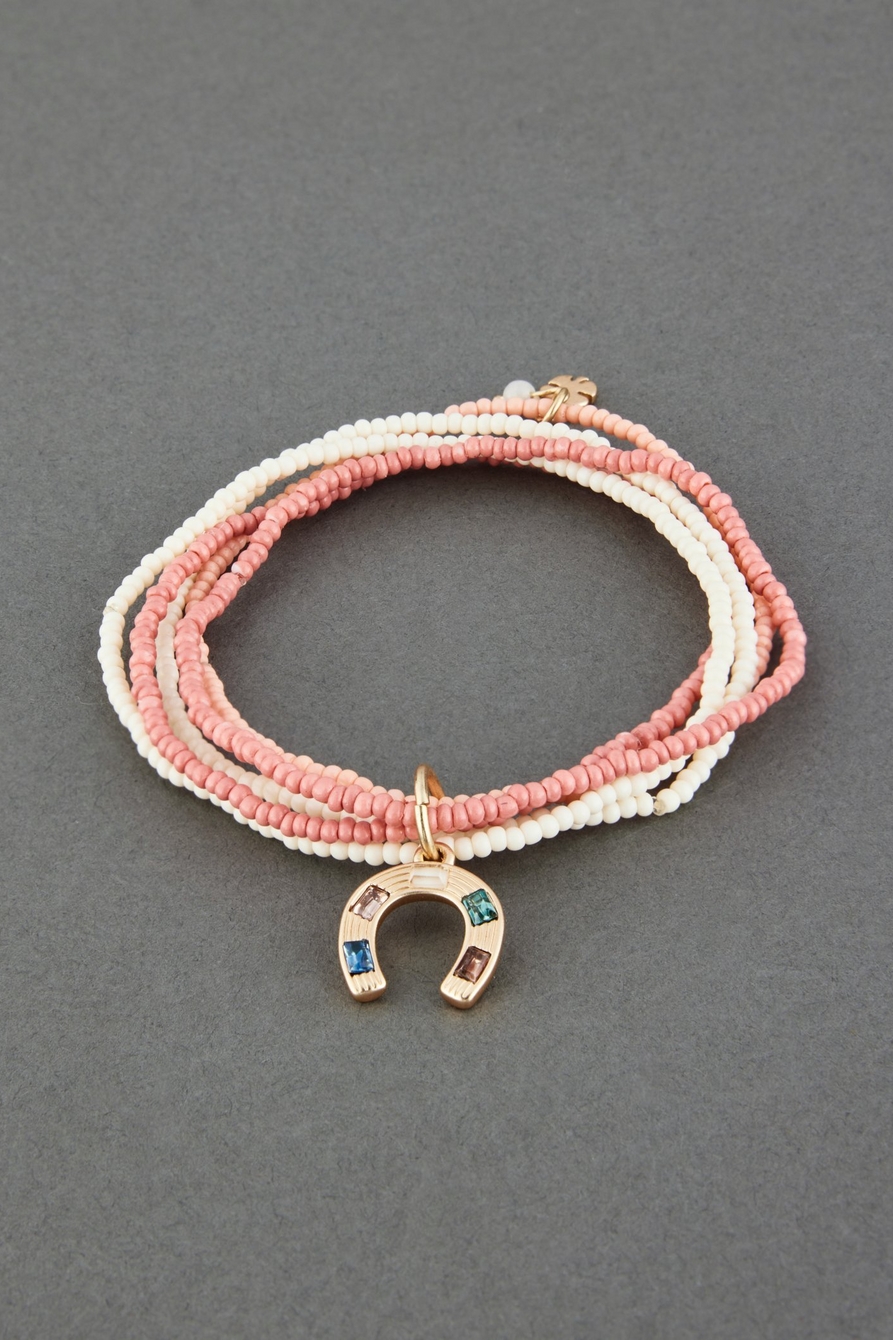multi seed bead and horseshoe charm bracelet set